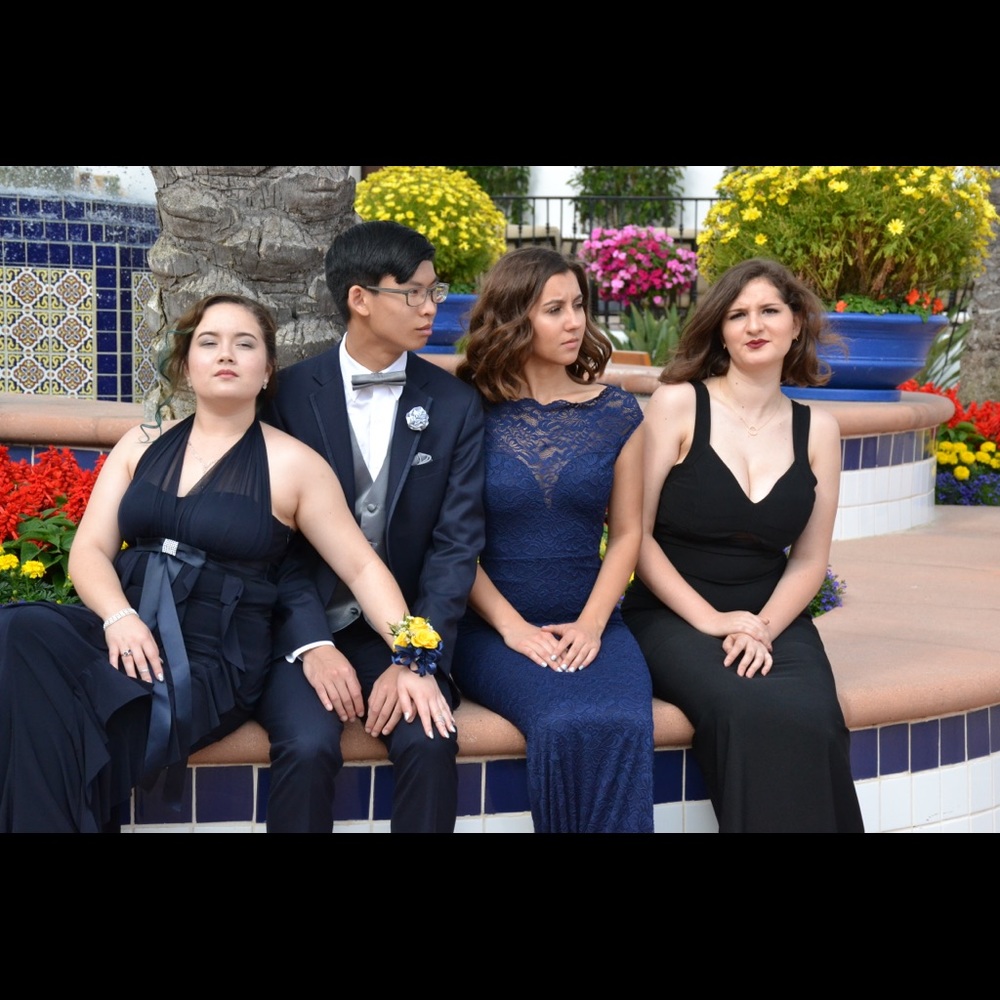 Navy Blue Lace Prom Dress